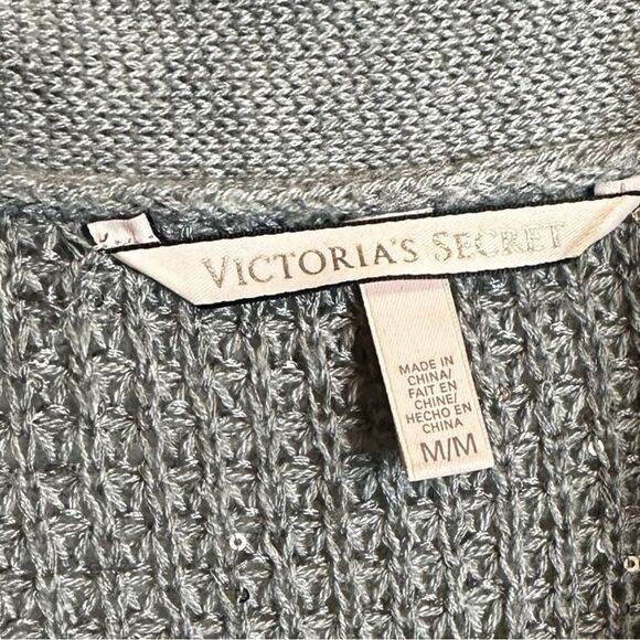 Victoria’s Secret grey metallic knit open front tie waist cardigan medium - Picture 2 of 8